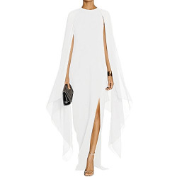 MAYFASEY Women's Flare Sleeve High Split Formal Long Evening Gown Maxi Dresses with Cape White S