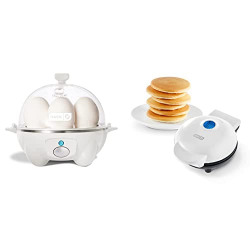 Dash Rapid Egg Cooker: 6 Egg Capacity Electric Egg Cooker - White & Mini Maker Electric Round Griddle for Individual Pancakes, Cookies, Eggs & other on the go Breakfast, Lunch & Snacks - White