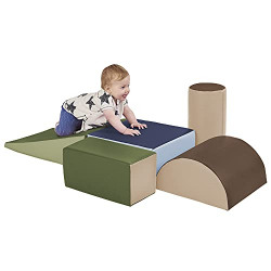 ECR4Kids SoftZone Climb and Crawl Activity Play Set, Lightweight Foam Shapes for Climbing, Crawling and Sliding, Safe Foam Playset for Toddlers and Preschoolers, 5-Piece Set, Earthtone