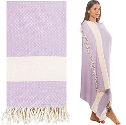 Turkish Towel 100% Cotton Peshtemal Bath Towel Thin Lightweight Travel Camping Bath Sauna Beach Gym Pool Blanket Gift Quick Dry Towels (BeachTowel, Lilac)