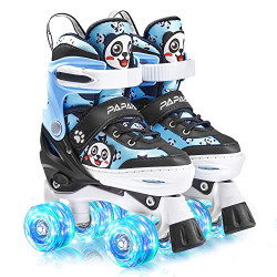 PAPAISON Roller Skates for Girls Boys with Light up Wheels,4 Size Adjustable Panda Rollerskates for Toddlers Kids Indoor & Outdoor Illuminating Skates for Children Beginners