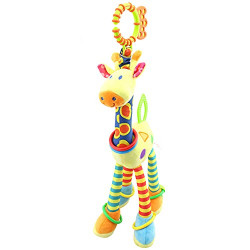 D-KINGCHY Baby Toy 0-6 Months, Baby Car Seat Stroller Toy Teething Toy, Soft Giraffe Hanging Toy with Sound and Teether for 0-3 Years Old (Blue and Yellow)