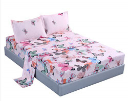 MAG Home Microfiber Bed Sheet Twin Size Betterfly Bedding Sheet Set 1 Flat & 1 Fitted Sheet with 2 Pillow Shams, 12 Deep