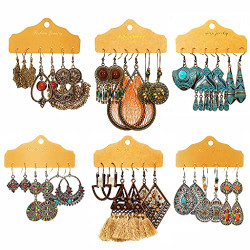 SCEEPME 18 Pairs Bohemian Vintage Hoop Drop Dangle Earrings Set for Women Girls, Statement Ethnic Earrings Boho Retro Hollow Earrings Waterdrop Bronze Tassel Beaded Fashion Earrings
