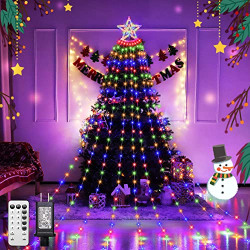 Christmas Decorations Outdoor Waterfall Star Lights With Remote, 11.32ft 350LED Christmas Star String Lights Waterproof, 8 Modes Waterfall Christmas Tree Lights for Yard Garden Party Xmas(Multicolor)