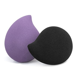 BEAKEY Makeup Sponge, 2 PCS Latex-free and Vegan Beauty Sponge Blender, Dry & Wet Use for Cream, Liquid Foundation & Powder Application (flat droplet-shape, purple & black)