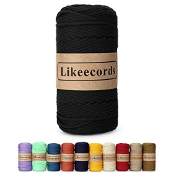 Likeecords 4mm Polyester Braided Macrame Cord Rope 160Yard /490Feet Macrame Supplies for DIY Crafts, Elastic Yarn for Crocheting Wall Hangings, Plant Hangers, Holders, and Home Decorations (Black)