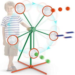 ReechTree Windmill Gun Target for Kids Shooting Practice with Net - Large Rotatable Target Toys for Boys Outdoor Nerf Target Accessories Birthday Party Supplies, Outside Moving Target Shooting Games