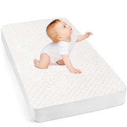 Crib Mattress Protector, Waterproof Crib Mattress Pad 52x28 for Baby Toddler Bed Soft Bamboo Mattress Protector Fitted Crib Matress Cover, White