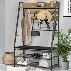 E&D FURNITURE Entryway Hall Trees, Entryway Bench with Coat Racks Shoe Rack Freestanding Hall Tree with Bench and Shoe Storage with 8 Hooks for Entryway Furniture Mudroom Organization