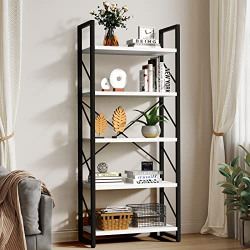 YITAHOME 5 TIERS BOOKSHELF, CLASSICALLY MODERN WHITE BOOKSHELF