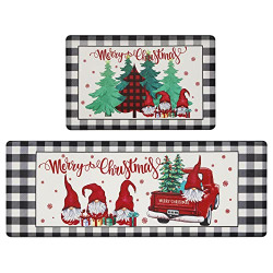Bsmathom Christmas Anti Fatigue Kitchen Rugs and Mats Set of 2, Non Slip Waterproof Kitchen Floor Rugs, Buffalo Plaid Comfort Standing Desk Mat for Kitchen,Floor,Office,Sink,Laundry