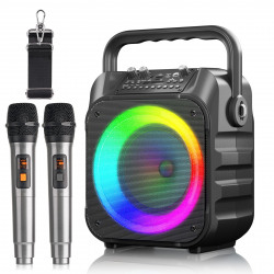 BONAOK Karaoke Machine with 2 Wireless Microphones, Portable Bluetooth Speaker for Adults Kids, Karaoke Microphone with PA System, LED Lights, Supports TF Card/USB, AUX in, FM, REC,TWS