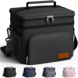 HOTOR Insulated Lunch Box for Men & Women - Leak-Proof Cooler Lunch Bag with 4 Pockets, Adjustable Strap, Ideal for Work, Picnic, Travel - Medium, Black, 10.2"6.9"8.5"