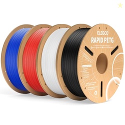 ELEGOO Rapid PETG Filament 1.75mm Bundle 4KG, High Speed 30-600mm/s 3D Printer Filament Accuracy +/- 0.02 mm, 1kg Cardboard Spool(2.2lbs), Fits for Most FDM 3D Printers(Black, White, Blue, Red)