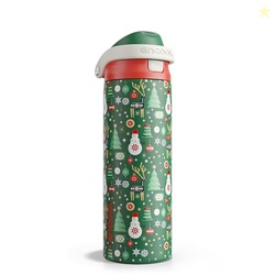 Christmas Insulated Water Bottle with Straw - Leak Proof Stainless Steel Water Bottle for School, Travel, Keeps Cold All Day, One-Touch Flip Lid, Holiday Gifts For Women Men, 24 oz, Frosty Forest