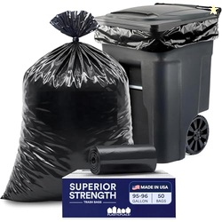 Plasticplace 95-96 Gallon Heavy Duty Trash Bags, Garbage Bags, Puncture-Resistant, Fits Rollaway Cans & Drums, Durable Large Plastic Bags (50 Count)