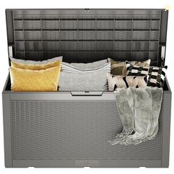 EAST OAK Outdoor Storage Box, 100 Gallon Deck Box, Waterproof Resin Storage Bench for Patio Cushions, Gardening Tools, Pool Accessories, Lockable, UV Resistant, Grey
