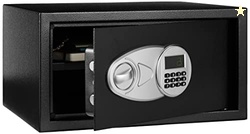 Amazon Basics Steel Security Safe and Lock Box with Programmable Electronic Keypad, for Valuables, Cash, Jewelry, Documents, Black, 1 Cubic Foot, 16.9-x-14.6-x-9.1-inches (WxDxH)