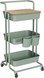 DTK 3 Tier Rolling Utility Cart with Cover Top Board