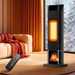 Uthfy Space Heater for indoor use, Large Room Heater with 3D Flame Effect, 1500W Electric Portable Heater with ECO, 90 Oscillating, Remote, PTC Ceramic Heaters for Bedroom, Office, Home