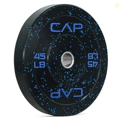 CAP Barbell Economy - Speckled Olympic Bumper Plate with Blue Logo, Black, 45 lb Single
