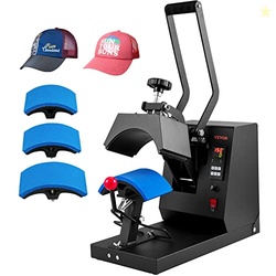 VEVOR 4-IN-1 HEAT PRESS MACHINE FOR HATS WITH 6X3INCHES CURVED TEFLON-COATED HEAT PLATE, EASY TEMPERATURE CONTROL NON-SLIP BASE, FOUR REPLACEABLE ELEMENTS 6X3/6.7X2.7/6.7X3.8/8.1X3.5INCHES