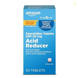 Amazon Basic Care Maximum Strength Famotidine Tablets 20 mg, Acid Reducer for Heartburn Relief, 50 Count