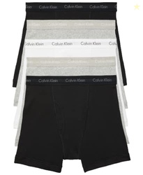 CALVIN KLEIN MEN'S COTTON CLASSICS 5-PACK BOXER BRIEF, 2 BLACK, 2 HEATHER GREY, 1 WHITE, LARGE