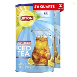 Lipton Iced Tea Mix, Unsweetened Lemon Flavor Black Iced Tea, Makes 28 Quarts (Pack of 2)