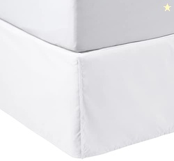 Amazon Basics Lightweight Pleated Bed Skirt, Queen, Bright White, Solid