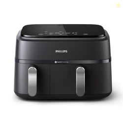 Philips Dual Basket Air Fryer 3000 Series  8-in-1 functions, 9.5 Quarts, 2 Drawers, Auto-sync Cooking Time, 90% Less Fat, Rapid Air Technology, HomeID Recipe App, Dishwasher Safe, Black (NA351/00)