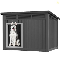 Fancyango Large Dog House for Indoor & Outdoor - Weatherproof & Removable Roof, Fits Small to Large Dogs (42.8" L x 33" W x 31.5" H) - Black