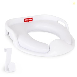 Fisher-Price Ready & Steady Potty Seat  Deluxe Soft Padded Potty Ring with Handles, Splash Guard, and Storage Hook for Toddlers Potty Training, White