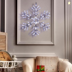 Alpine Corporation 24" Indoor/Outdoor Snowflake Lights Decor with Cool White LED Lights, Hanging Christmas Decor