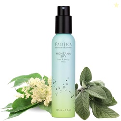 PACIFICA HAIR MIST PERFUME & FULL BODY SPRAY FOR WOMEN - MONTANA SKY BODY MIST FRAGRANCE W/CEDARWOOD, ELDERFLOWER, BLACK PEPPER, SAGE & SANDALWOOD CLEAN BEAUTY ALCOHOL-FREE, VEGAN & CRUELTY-FREE 5 OZ