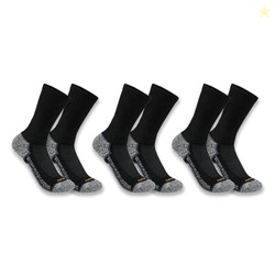 CARHARTT MEN'S SC4223M FORCE LIGHTWEIGHT CREW SOCK 3-PACK - X-LARGE - BLACK