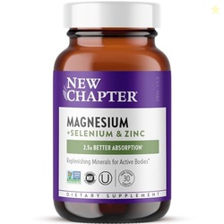 NEW CHAPTER MAGNESIUM-SELENIUM-ZINC SUPPLEMENT, 325 MG MAGNESIUM IN ONE-DAILY TABLET FOR ACTIVE BODIES, BOUNCE BACK AFTER EXERCISE WITH MUSCLE SUPPORT MINERALS + HYDRATING ELECTROLYTES, 30 COUNT