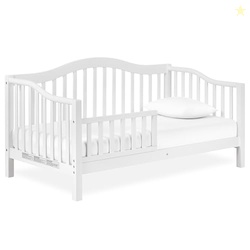Dream On Me Austin Toddler Day Bed with Rails in White, Low to Floor Toddler Day Bed, Greenguard Gold & Baby Safety Alliance Certified, Non-Toxic Finishes, Side Safety Guard Rail