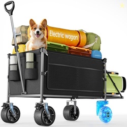 Everyfun Electric Utility Wagon Cart330 lb Load, 180 L Foldable Beach Wagon with Remote, 4-Speed, All-Terrain Wheels for Camping, Beach, Garden & Shopping, Black