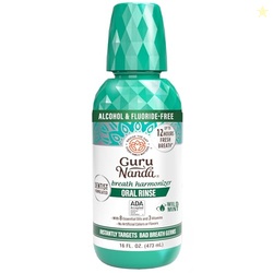 GuruNanda Fresh Breath Mouthwash, ADA-Accepted, Alcohol & Fluoride-Free, Sodium Chlorite, Essential Oils & Vitamins, 12-Hrs Fresh Breath, Wild Mint, 16 oz