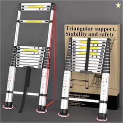 ADJUSTABLE RETRACTABLE TELESCOPING LADDER EXTENSION TELESCOPIC COLLAPSIBLE, 12.5 FT RV TELESCOPE FOLDABLE EXTENDABLE TALL COMPACT ALUMINUM LADDERS FOR HOUSE ROOF TRAVEL TRAILERS, 330LBS CAPACITY