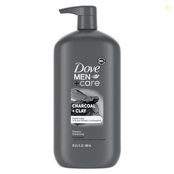 DOVE MEN + CARE Charcoal Pump Purifying Shampoo Charcoal + Clay for Stronger, More Resilient Hair, with Plant-Based Cleansers, 31 oz