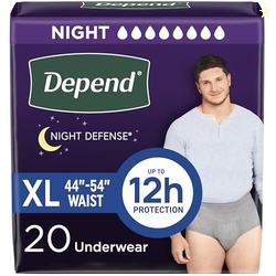 Depend Night Defense Adult Diapers, Incontinence Underwear for Men, Disposable, Overnight, Extra-Large, Grey, 20 Count, Packaging May Vary