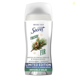 Secret Fresh Antiperspirant Deodorant for Women, 72hr Breathable Odor Protection with Pro-Hyaluronic Acid, Holiday Invisible Solid, Fireside Fir with Fresh Spruce & Sandalwood Scent, 2.6 oz