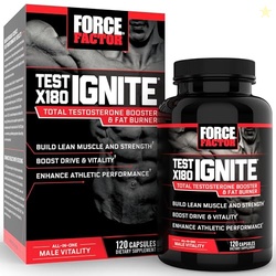 Force Factor Test X180 Ignite Total Testosterone Booster for Men with Fenugreek Seed and Green Tea Extract to Build Lean Muscle, Boost Energy, and Improve Performance, 120 Count
