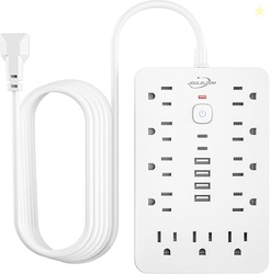 5 FT Flat Plug Surge Protector Power Strip AD