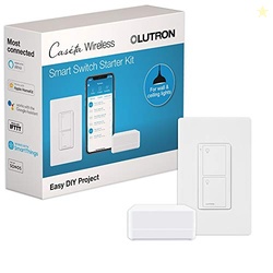 Lutron Caseta Original Smart Light Switch Kit w/ Wall Plate and Smart Hub, Compatible w/ Alexa, Apple Home, Google Home, Single-Pole/3 Way, 5 Amp, P-BDG-PKG1WS