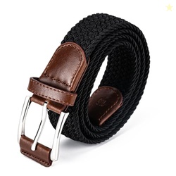 Aegero Stretch Belt Men,Canvas Elastic Fabric Woven Stretch Multicolored Braided Gift Belts for Golf Casual Pants Shirts Jeans1 3/8" Black