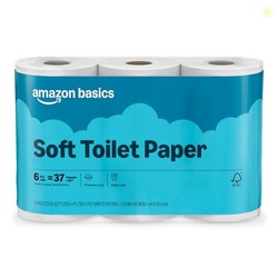 Amazon Basics 2-Ply Soft Toilet Paper, 6 Rolls (1 Pack of 6), Equivalent to 37 Regular Rolls, Packaging May Vary
